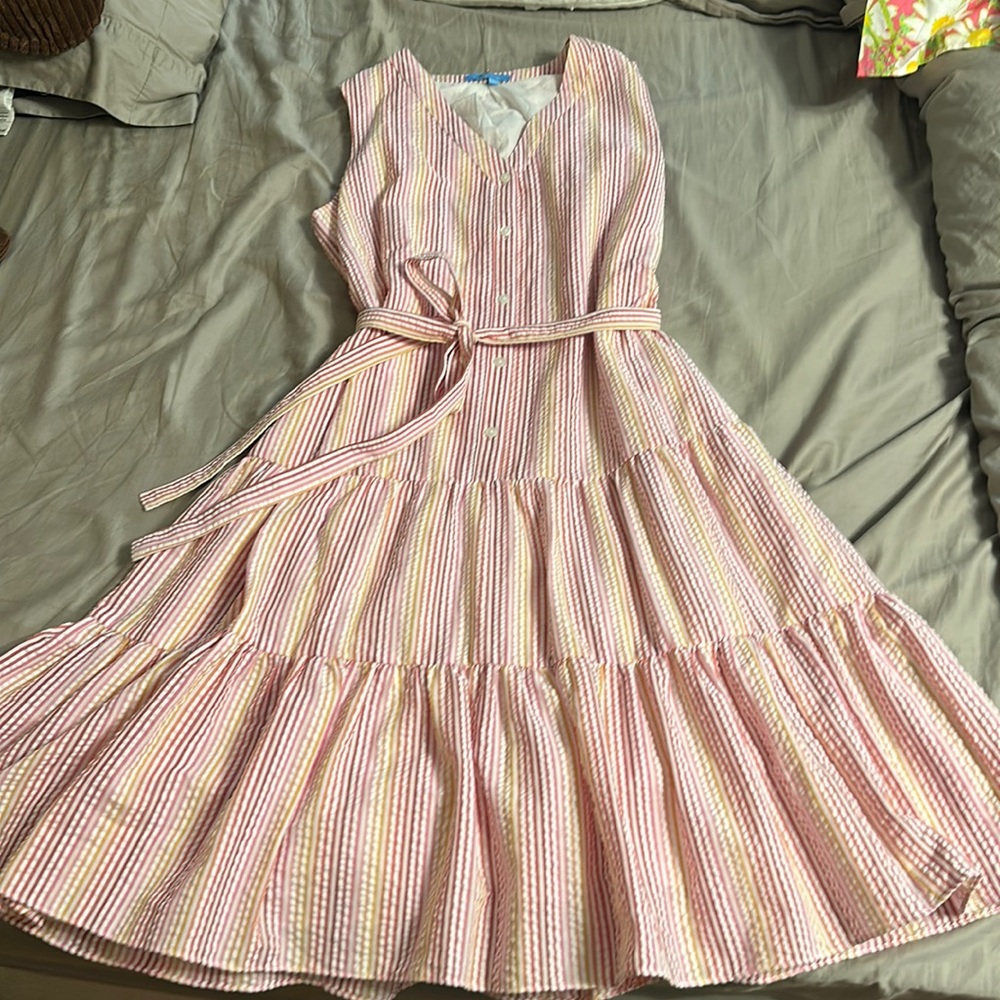 Draper James pink/orange seersucker dress sz:Med